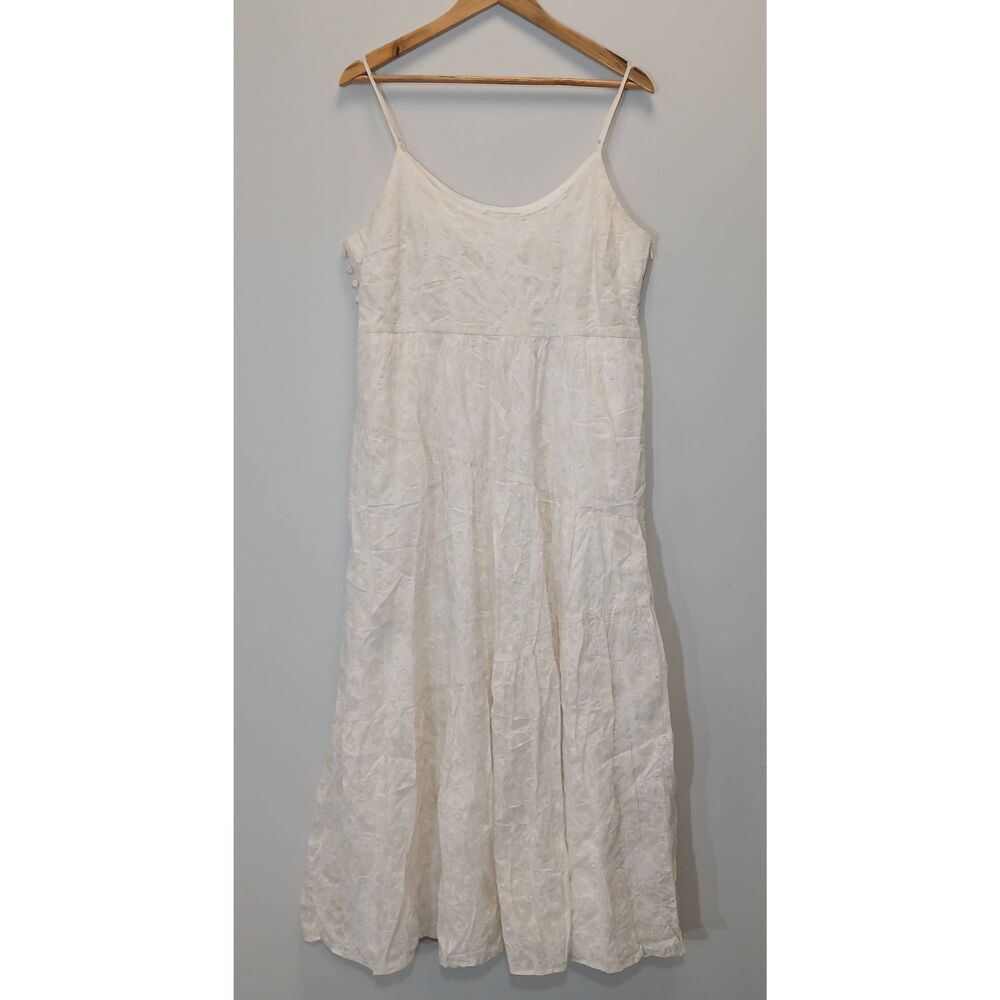 Club Monaco womens medium maxi dress tiered cream boho floral Coastal travel sun - Picture 3 of 10